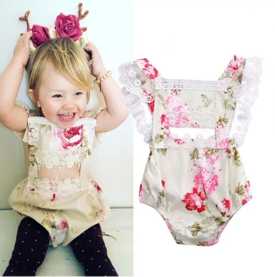 2017 Pudcoco Newborn Bodysuits Toddler Girls Lace Floral Bodysuit