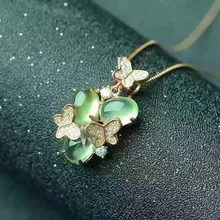 Натуральный Зеленый Пренит камень кулон S925 Серебряный натуральный драгоценный камень кулон Цепочки и ожерелья Модные с рисунком бабочек и цветов для женщин, подарок, ювелирное изделие