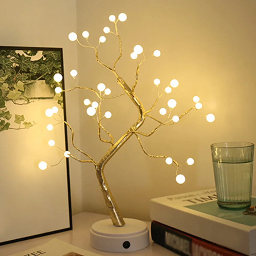 

Led Light Night Light USB Charging Tree Shape Copper Wire DIY Touch Switch Control Bonsai Style 36leds 108leds Party Brightness