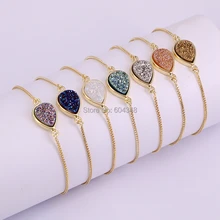 10 шт. ZYZ183-0025 браслет с натуральным камнем капля друзовидный камень ювелирное изделие с гнездовой оправой сверкающие женские браслеты ручной работы