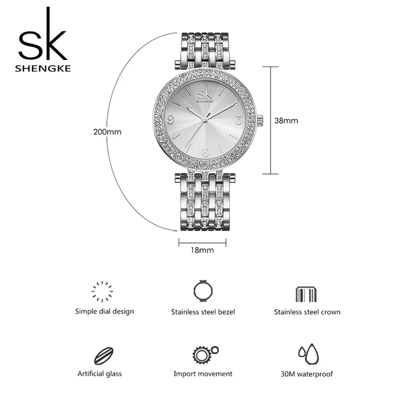 Shengke серебряные часы женские брендовые Роскошные Кристальные женские кварцевые часы Reloj Mujer SK женские часы-браслет Montre Femme