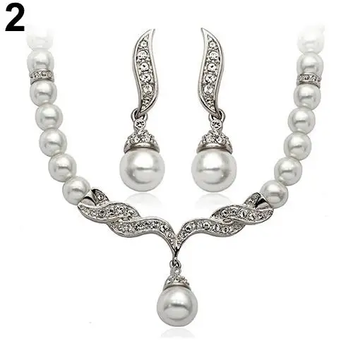 Bridal Wedding Angel Wings Faux Pearls Necklace Studs Earrings Jewelry Set hot | Украшения и аксессуары