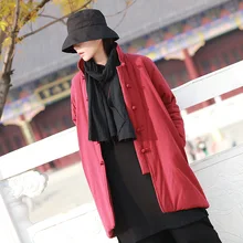 Aransue зимнее пальто для женщин Китайский стиль ретро топы утолщенная средняя длинная одежда размера плюс хлопок лен парки