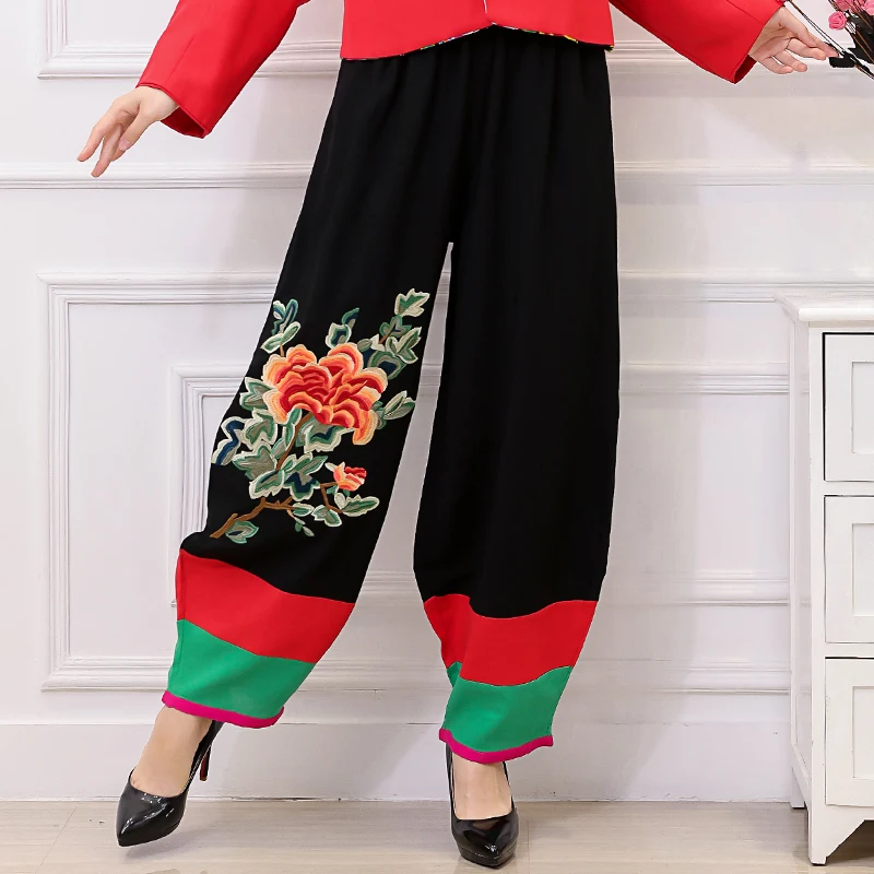 

Female Cotton Linen Pants Summer Autumn New Loose Casual Trousers Women Vintage Floral Embroidery Harem Pant Pantalon Femme