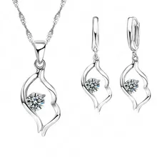 Лучшие продажи, 925 пробы серебряные ювелирные изделия, CZ подвеска, ожерелье, серьги-капли для женщин, свадебный набор для помолвки