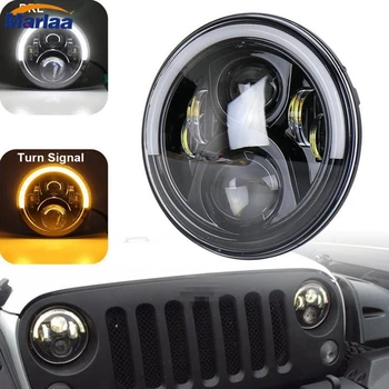 

1PAIR Round Headlamp 7" 50W LED Headlight Assemblies with Amber/White Halo DRL for Jeep Wrangler JK