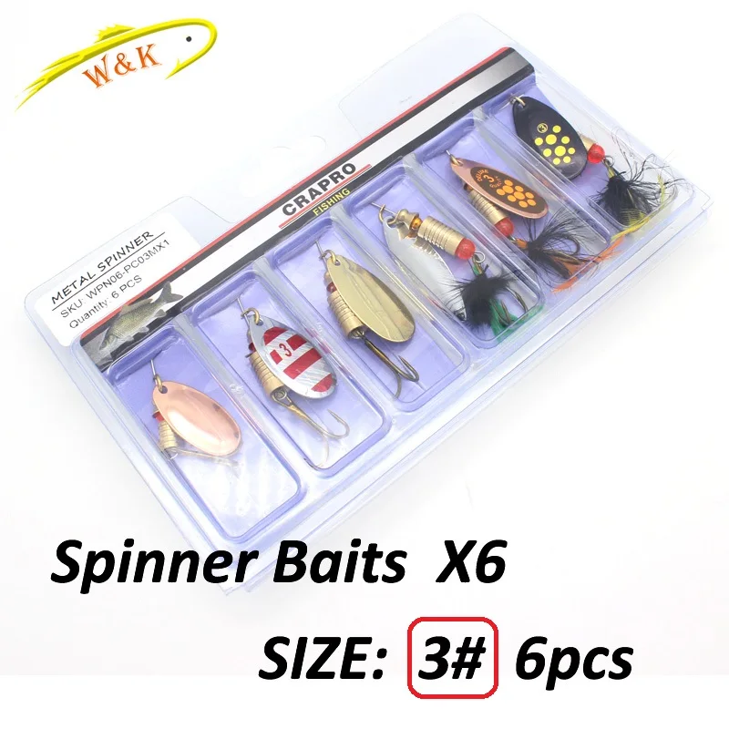 Pond Fishing Lure Kit 6 pcs /set Spinner Baits with Treble Hooks