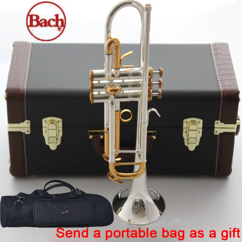 

100% original Bach trumpet LT180S-72 B flat Silver plated gold button professional trompete Top musical instruments Brass horn
