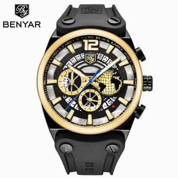 

BENYAR new men's watch top luxury / men's sports / casual fashion / military / gold / table waterproof leather Relogio Masculino