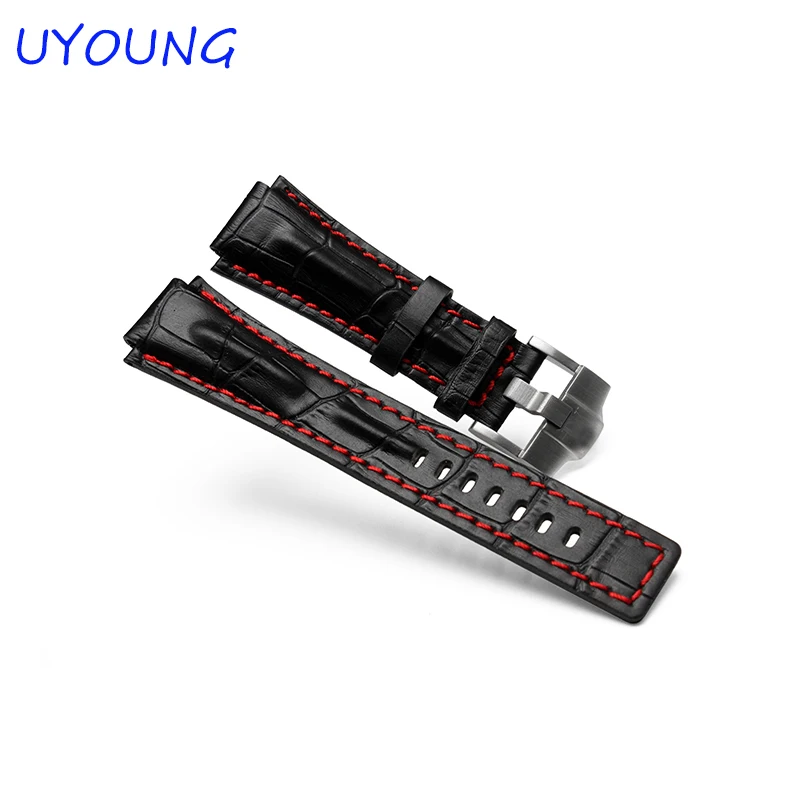 

Quality Genuine Leather Watchband 26mm Black Replacement Leather Strap +Pin Buckle For Mens
