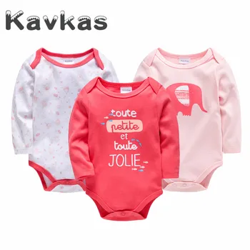 

Kavkas 3 pcs/set Baby Girl Clothes Long Sleeve Cotton Spring Autumn 0-24 months Baby Rompers Newborn Boys Girls Clothing