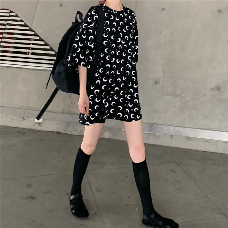 

Women's T-shirt Summer Short Sleeve T Shirt Korean Fashion Loose Moon Print Long T-shirt Harajuku T Shirt Women