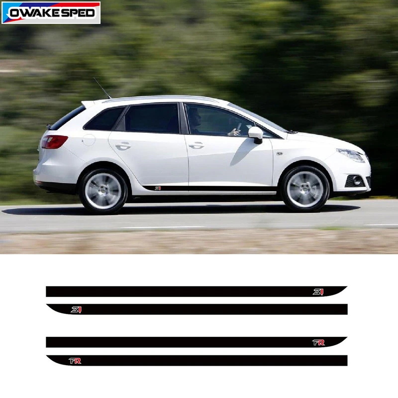Owakesped Sport FR SI Vinyl Decal Car Styling Door Side Skirt Stripes Carbon Fiber Auto Body Decor Sticker For Seat IBIZA 5 Door (1)