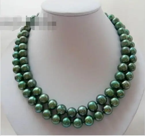 

Free shipping hot sale Women Bridal Wedding Jewelry >> 2Strands 18'' 12mm Green Round Freshwater Pearl Necklace