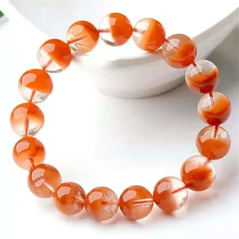 

Genuine Natural Red Rabbit Hair Rutilated Quartz Crystal Stretch Round Beads Bracelet Women Female 12mm AAA