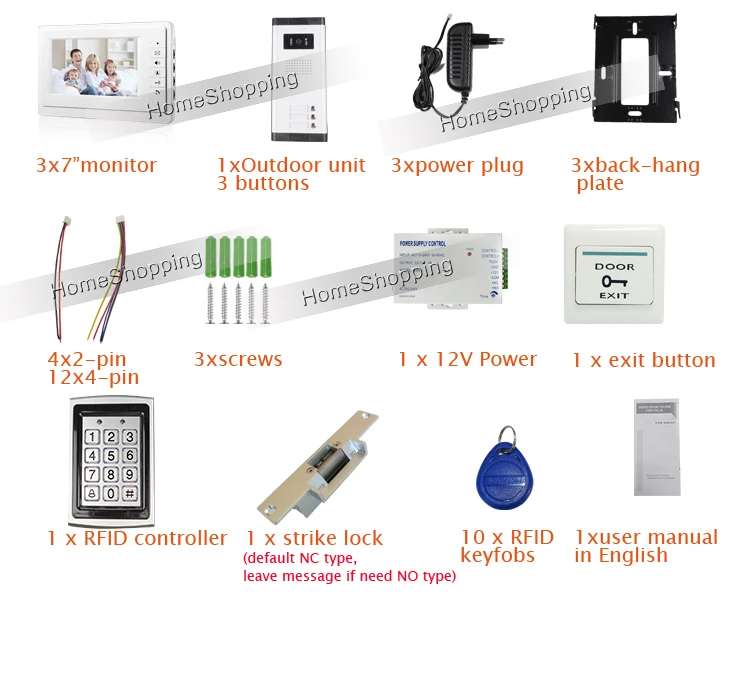 БЕСПЛАТНАЯ ДОСТАВКА 7 "видео Домофон Квартира Домофон 3 Мониторы Системы Наружной Камеры для 3 Семьи + Металл Доступа RFID Системы