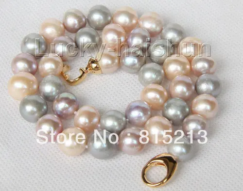

HOT SELL - HOT687 17.5" 12mm pink gray purple Multicolor pearls necklace filled gold clasp -Top quality free shipping