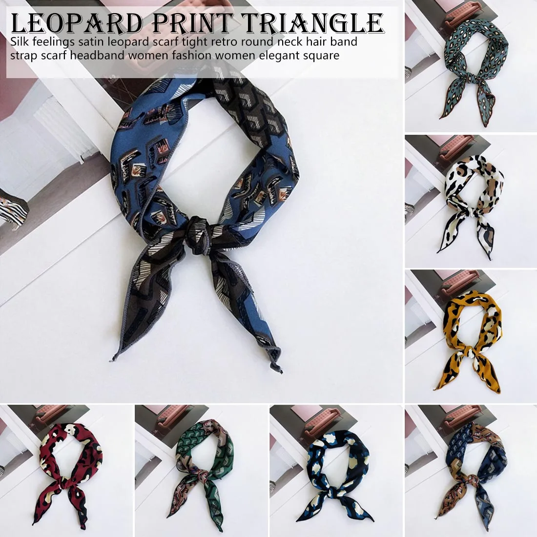 

Hot 1PC Square Scarf Leopard Hair Tie Band For Women Elegant Business Print Neck Silk Satin female Scarf