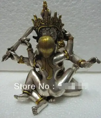 

YM Tibet Silver Gilt Bronze Manjushri Consort Yab-yum Buddha Statue 5.5''