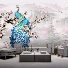Beibehang пользовательские обои китайский пейзаж трехмерный рельеф синий павлин Магнолия ТВ фоне стены 3d обои
