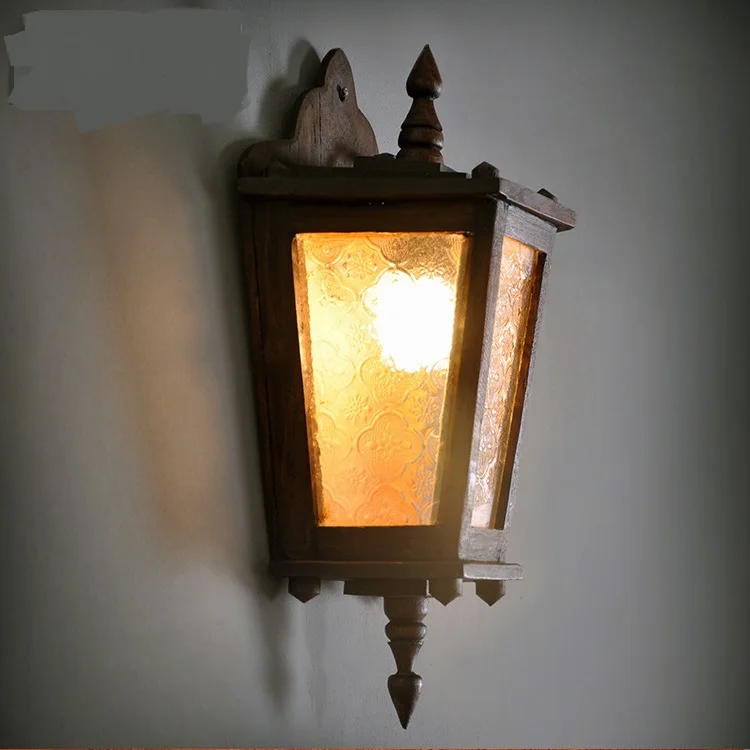 Southeast Asia Wooden glass Wall Lamps aisle corridor light creative retro villa balcony decorative LU810205 southeast asia