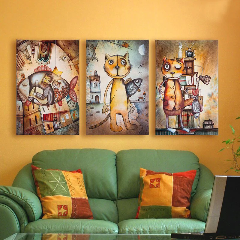 

DIY Diamond Painting Cross Stitch Kit Full Diamond Embroidery 5D Square Diamond Mosaic Decor cat and fish triptych 3pcs HD041
