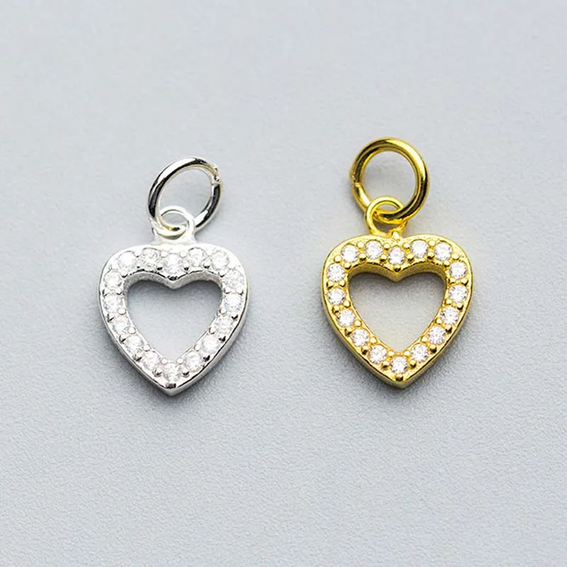 

925 Sterling Silver Heart Zircon Women Dangle Charms Decoration High Quality Fancy Pendants For Couple Jewelry Making Findings