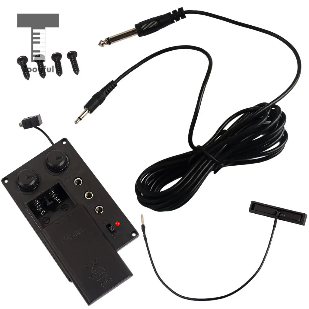 Tooyful Durable Metal Electric Violin Silent EQ Piezo Pickup Transducer with Cable Electronic Violin Parts Black