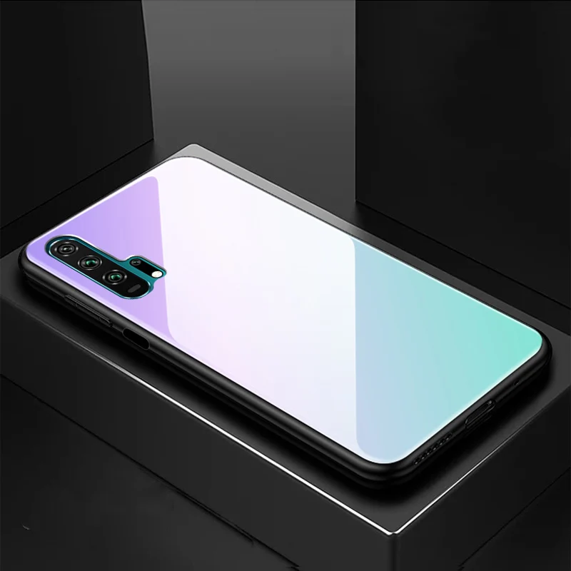 Черный тонкий силиконовый чехол для huawei Honor 20 Pro с градиентом из закаленного стекла, жесткая задняя крышка для huawei Honor 20Pro чехол s