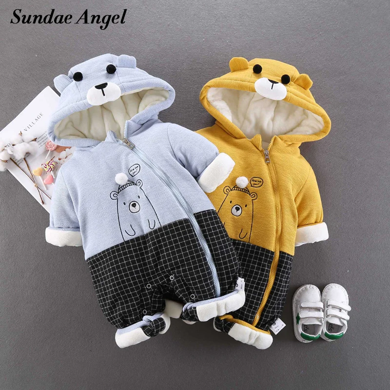 

Sundae Angel Winter baby clothing rompers Hooded Thicken Warm Bear Venonat Baby girls jumpsuits and Rompers Baby Boy Clothing