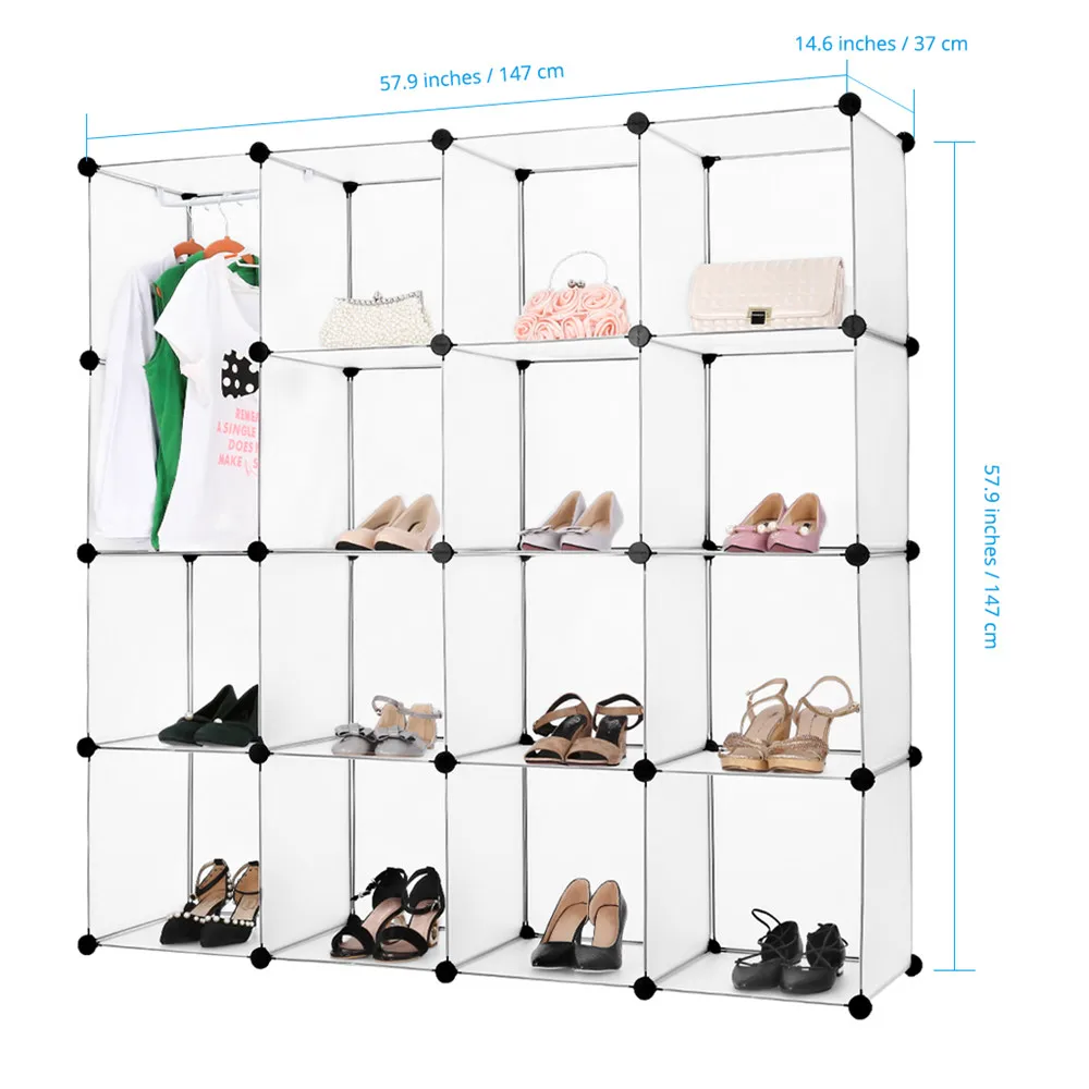 Finether 16-Cube Interlocking Modular Open Storage Organizer Shelving System Closet Wardrobe Rack for Home Shoes2