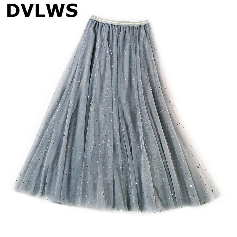 

2019 New Fashion 3 Layers Mesh Skirt with Shiny Star for Women