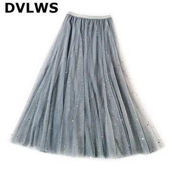 

2019 New Fashion 3 Layers Mesh Skirt with Shiny Star for Women