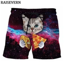 Забавные шорты для кота, мужские летние пляжные шорты с 3D изображением кошки пиццы, брюки для фитнеса, быстросохнущие мужские шорты с эластичной талией размера плюс 3XL
