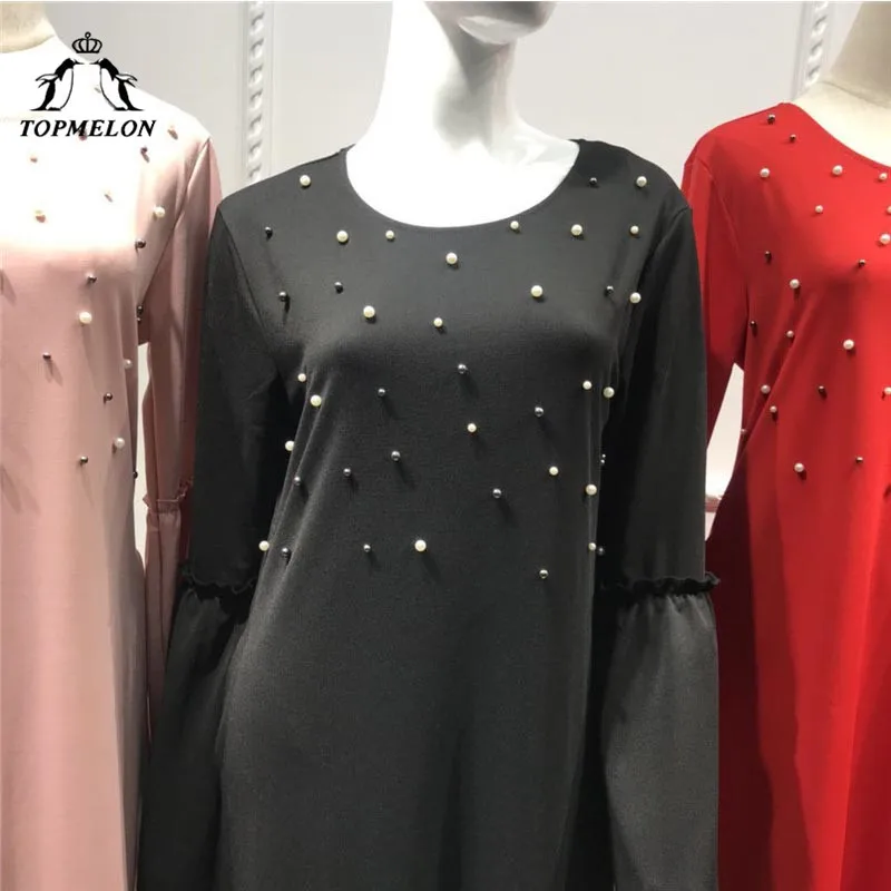 TOPMELON Beads абайя джилбаб мусульманское платье турецкое исламское платье для женщин модное роскошное платье с рукавом-трубой черный красный розовый