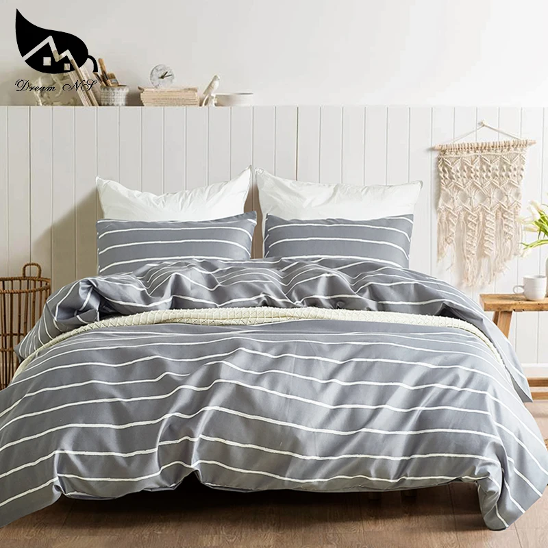 

Dream NS Sanding Bedding Set Stripe Quilt Cover Pillow Case Polyester Ground Surface Plain Comfortable Household Textiles