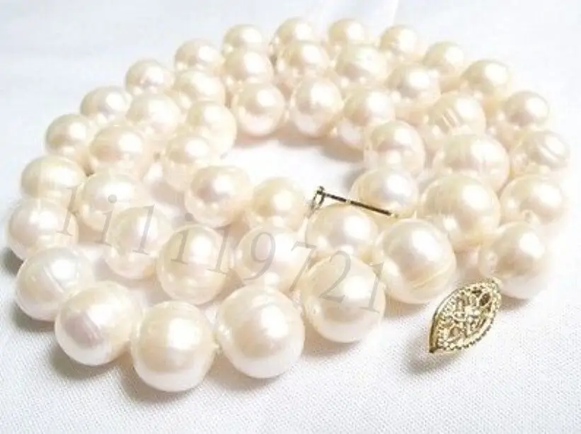 

10-11mm White Round freshwater Cultured Pearl Necklace 17" LL008 ^^^@^Noble style Natural Fine jewe FREE SHIPPING