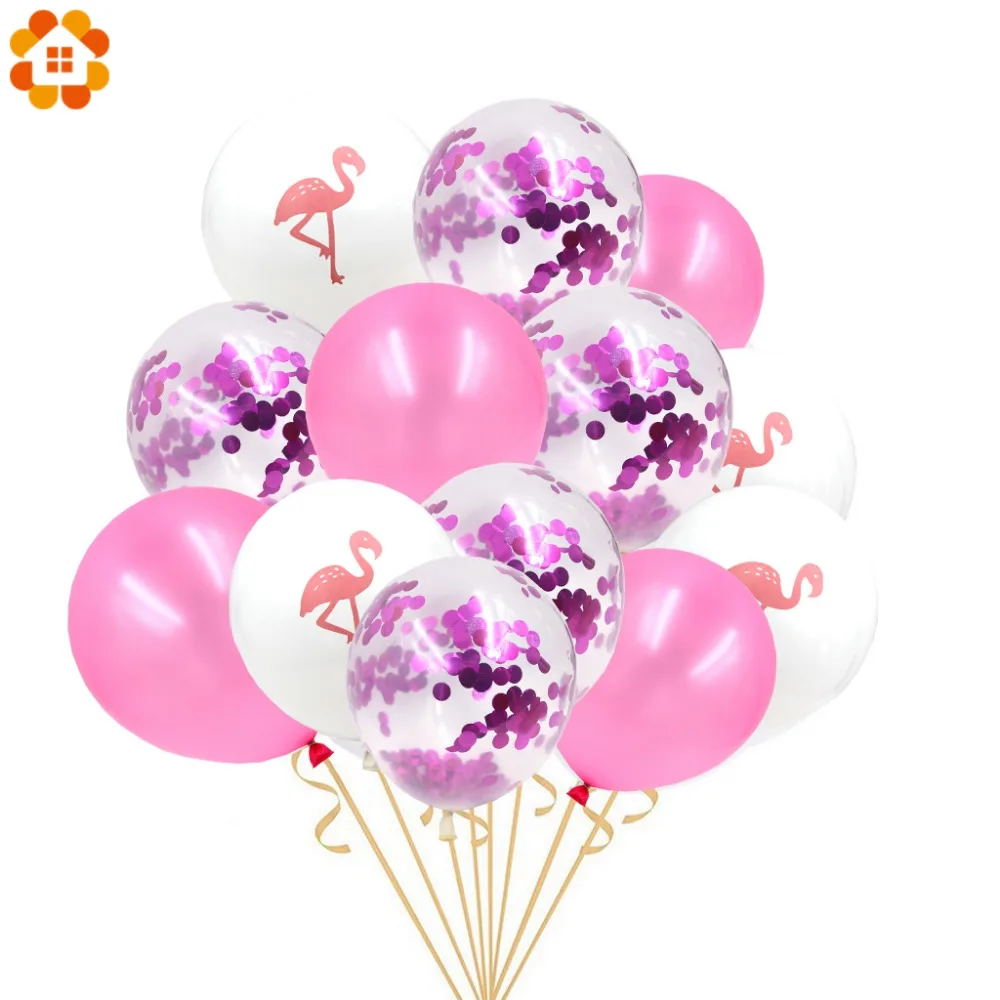 

15pcs/10pcs 12inch Latex White Balloon Flamingo Pineapple Leaf Confetti Balloons For Hawaiian Tropical Party Favors Supplies