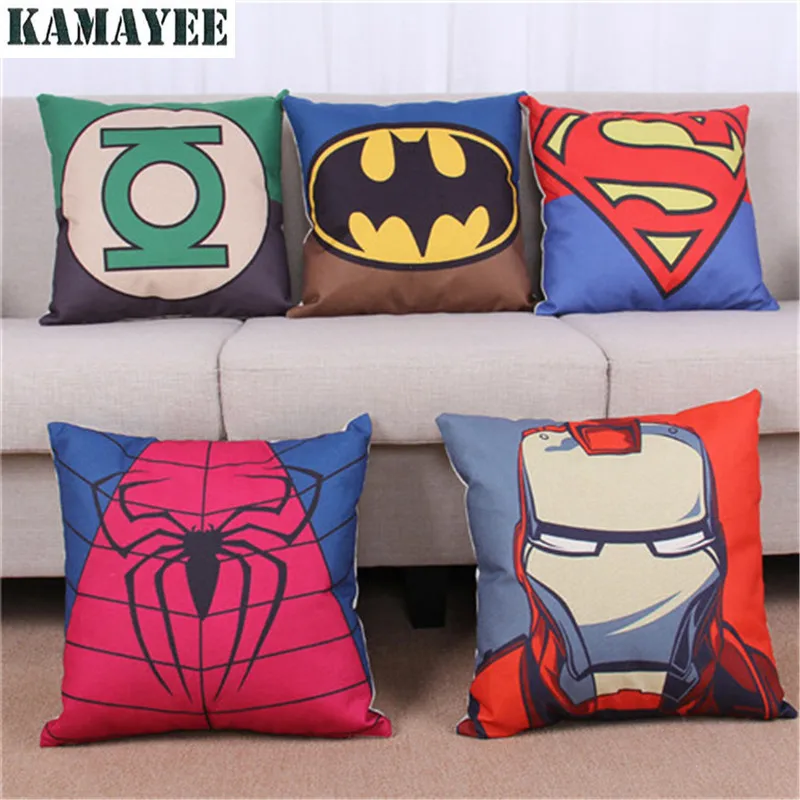 Superhero Cushion Cover Marvel Avengers Pillowcase Superman Batman Spider-Man