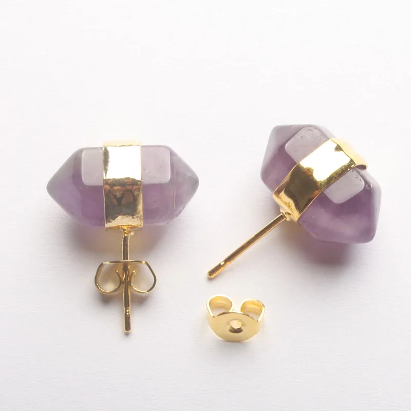 

Charm 18X10MM Amethysts Clear Quartz Lapis lazuli Rose Pink Quartz Opal Turquoises Faceted Bicone Stud Earrings 1 Pair