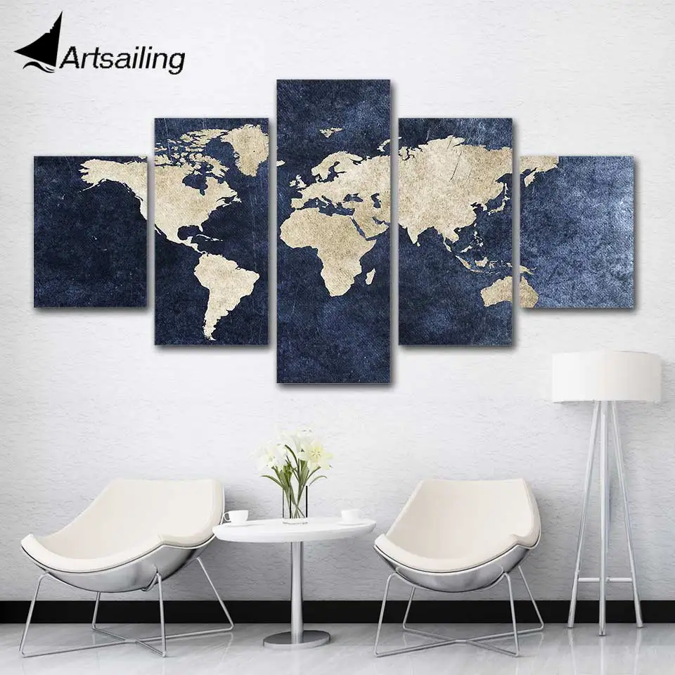 

5 Piece Abstract Earth Posters and Prints Painting Home Decor Bule Background Canvas Wall Art Picture for Living Room F679