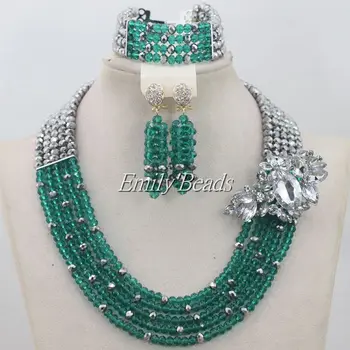 

2015 Hot Teal Green Fashion African Beads Jewelry Set Nigerian Wedding Necklace Beads Bridal Lace Jewlery Free Shipping AIJ281
