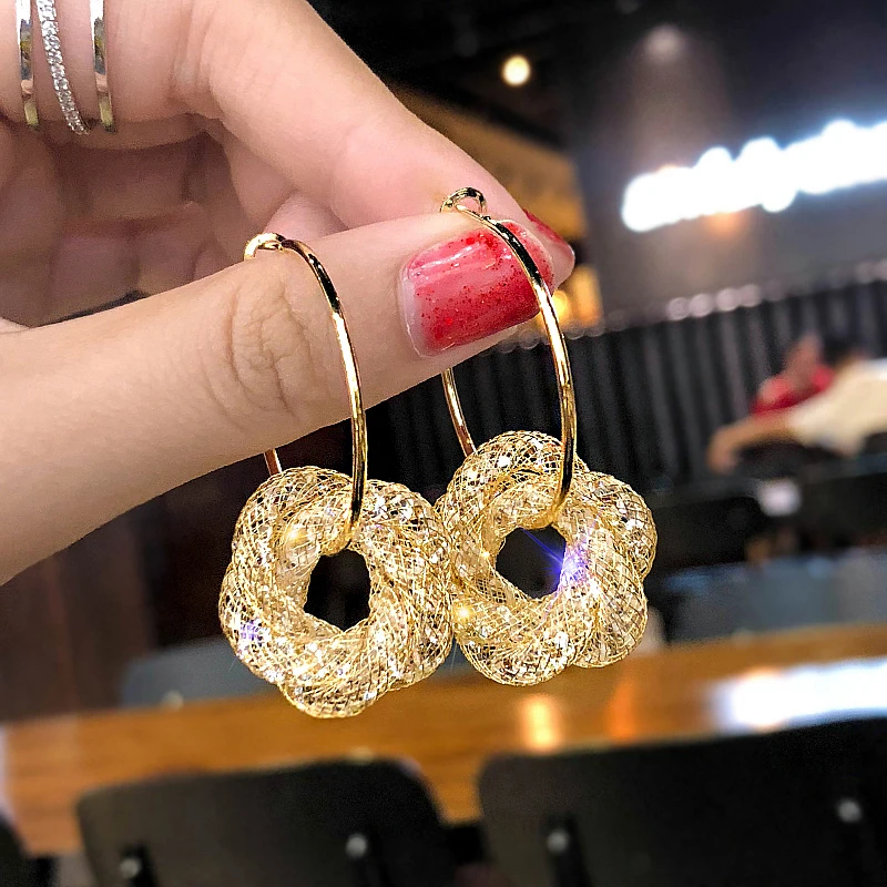 

New Design Fashion Charm Austrian Crystal Hoop Earrings For Women Geometric Shiny Rhinestone Big Circle Earrings Jewelry WX121