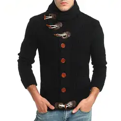 Для мужчин кнопка мода зима теплая с длинным рукавом рог пряжки трикотажный джемпер с высокой горловиной свитер 3 Цвета
