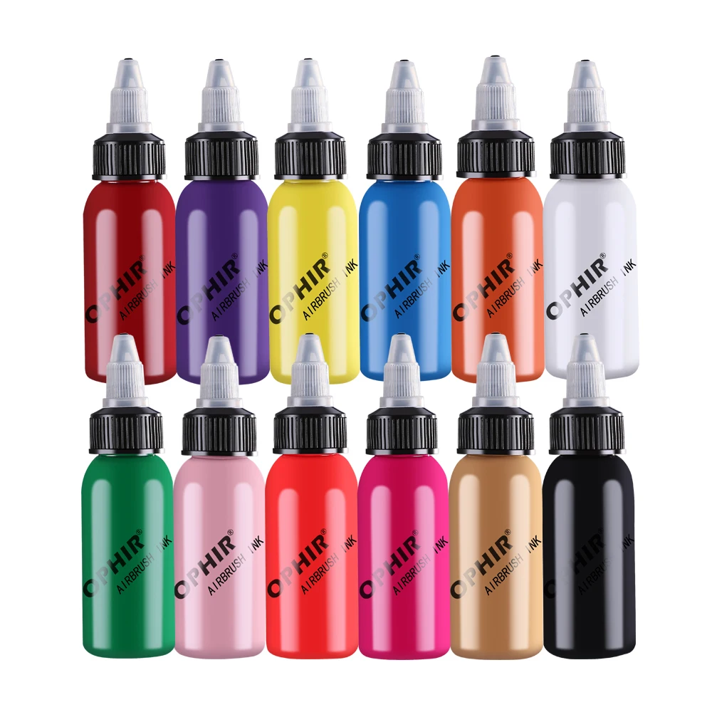 OPHIR 12 Colors Acrylic Airbrush Nail Inks for Nail Stencil Art Polishing 30 ML/Bottle Temporary Tattoo Pigment _TA100(1-12) pebeo 100ml pcs acrylic paint glow in the dark glowing paints luminous water color pigment fluorescent painting street graffit