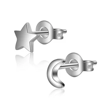 

Factory Price Hot Promotion Fashion Korean Silver Jewelry Star Moon Asymmetric Stud Earrings For Women Hot Selling