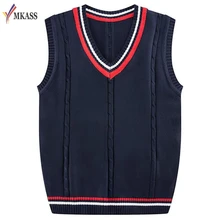 MKASS бренд осень зима мужской вязаный жилет свитер Бизнес Повседневный Классический хлопок v-образный вырез 5 цвета пуловеры для мужчин