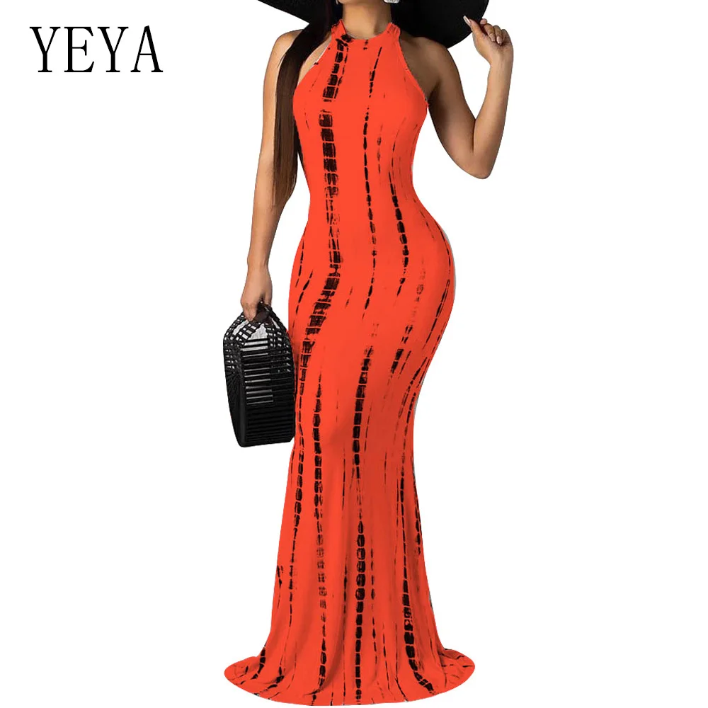

YEYA Summer Sexy Sleeveless O Neck Bodycon Pencil Maxi Dress Women Casual Bohemian Beach Night Party Club Retro Dresses
