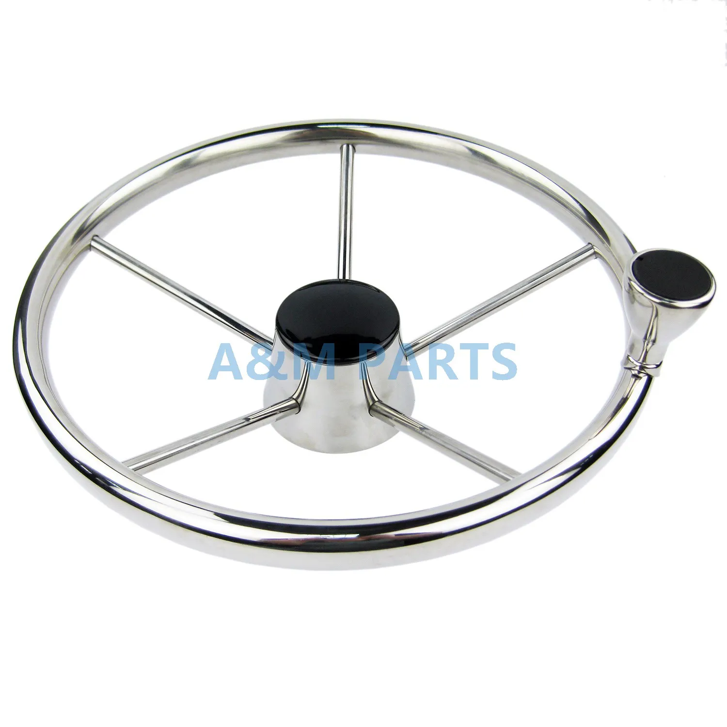Buy 13.5'' Boat Steering Wheel Stainless 5 Spoke 25 Degree With Knob Marine