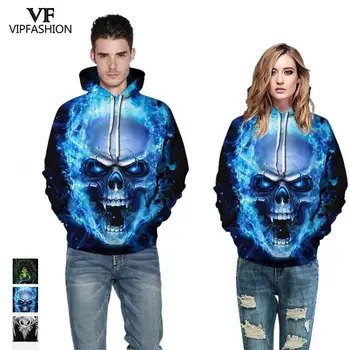 

VIP Fashion 2019 Latest Halloween Style Women Hoodies 3d Skull Printed Horror Pattern Design Sweatshirt For Women